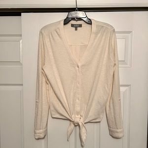 Marled long sleeved tie front blouse